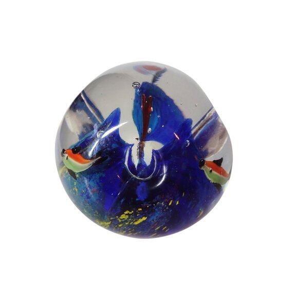 Art Glass Fish Aquarium Pen Holder Paperweight Vintage Tropical Ocean Office - Picture 3 of 6